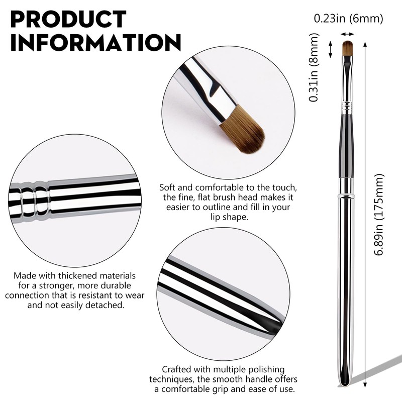 2PCS Silver Portable Lip Brush, Professional Lip Makeup Brushes, for