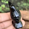 Natural Black Obsidian Crow Hand Carved Raven Skull Guardian Statue