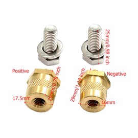 1 Pair Battery post terminals,Brass M6 Extender Bolt Terminals for Positive and Negative Standard Battery Posts of Cars, Boats, Batteries