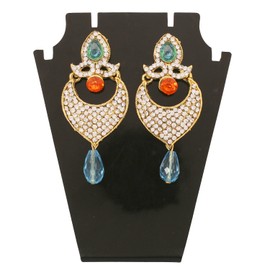 Touchstone Indian Bollywood Traditional Handcrafted Faux Blue Orange Quartz Long Chand Bali Designer Crystal Jewelry Colorful Long Earrings Jhumki In Antique Gold Tone For Women.