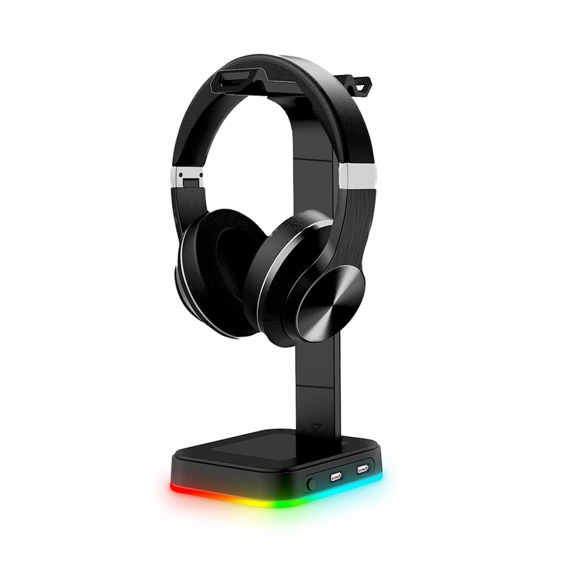 RGB Headphones Stand Dual USB Interface Headphone Holder Earphone Display
