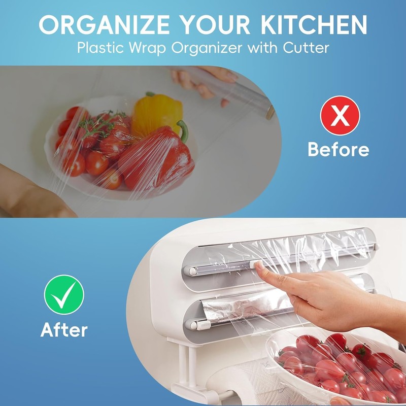 Wall Roll Holder, Aluminium Foil Dispenser and Freshness, 3-in-1 Magnetic