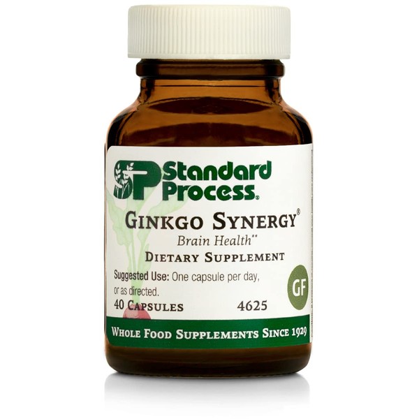Standard Process Ginkgo Synergy - Whole Food Mental Clarity, Brain Health Supplement, Brain Support and Blood Flow with Grapeseed Extract, Buckwheat, Gotu Kola, Ginkgo Biloba - 40 Capsules