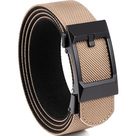 GEIT Ratchet Belts for Men,Nylon Web Casual Jeans Belt with Automatic Slide Buckle,Customizable Fit (35mm), Khaki, Waist 30"-34" (Length41")