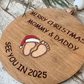 See You in 2025 Christmas Tree Ornament,Merry Christmas Mommy and Daddy Coming Soon See You in 2025 Expecting Baby Pregnancy Announcement New Parents to Be Unique Gifts