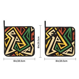Pot Holders 2 Pcs Sets for Kitchen African Tribe Ethnic,Oven Pan Plate Bowl Pads Heat Proof Mat with Hanging Loop, Heat Resistant Potholders for Cooking Vintage Geometric Bohemian