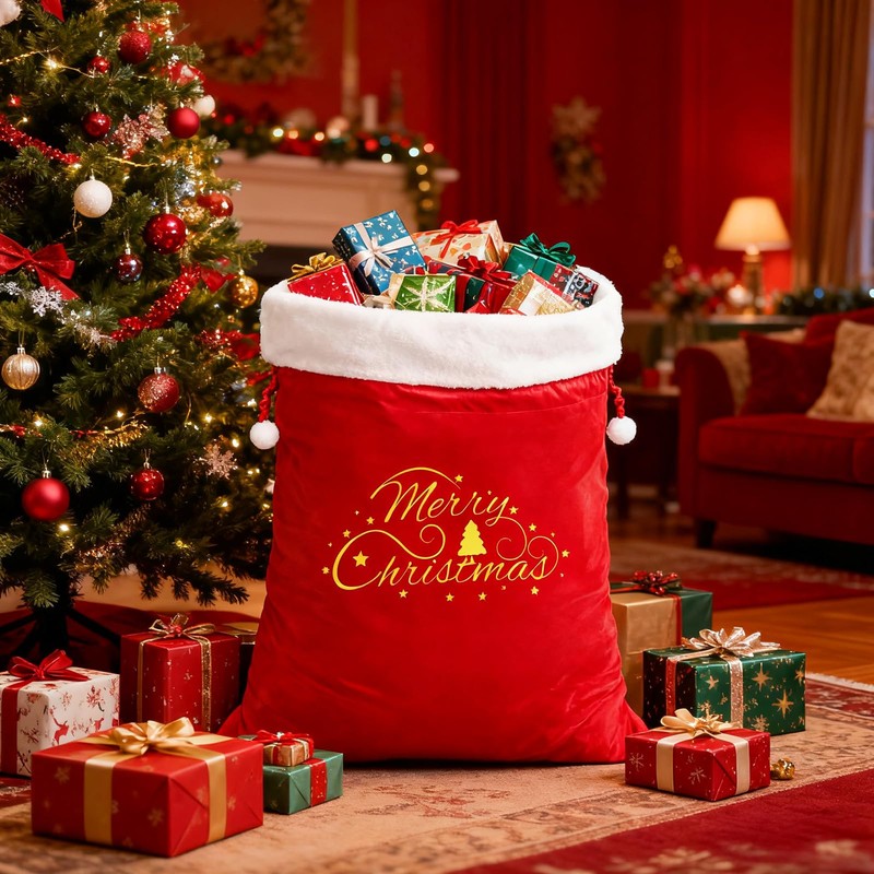 G2PLUS Large Velvet Santa Sack - 30x36 Inch Red Christmas