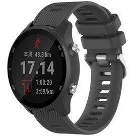 Amzpas Compatible Garmin Forerunner 245/645/165/158/55 Watch Band, Silicone, Dark Gray, 20mm, Unisex, Standard, Waterproof, Adjustable, Lightweight