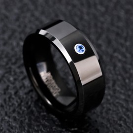 VAKKI Men's Black Wedding Bands with Blue Zirconium 8mm Tungsten Carbide Engagement Ring Beveled Edge Size V 1/2