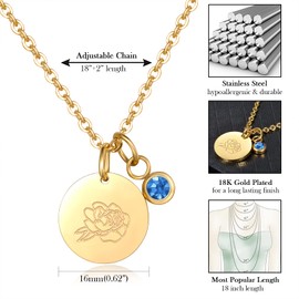 CERSLIMO Birthday Gifts for Her Birth Flower Necklaces, 18K Gold Plated Dainty September Birth Month Birthstone Coin Pendant Necklace Peonies Wildflower Jewelry Gifts for Women