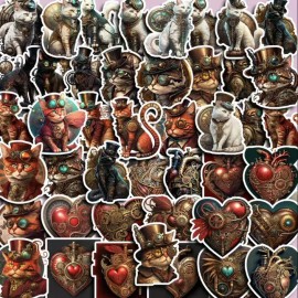 Unbranded 10pcs Steampunk Cat & Heart Stickers- Scrapbook, Journal, Diy Crafts & Cards