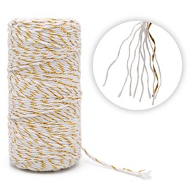 Gold and White Twine,100M/328 Feet 2 mm Cotton Baker's Twine,Christmas String,Heavy Duty Packing String for DIY Crafts and Gift Wrapping