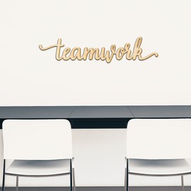 Woodums – Teamwork Script Wooden Wall Art Decor, Unfinished Wood Sign for Family Room Decor, Charlie Script Letter Wood Cutout, 12 x 3 Inches Wall Decorations for Living Room