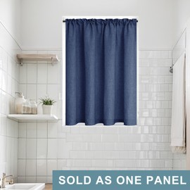 KOUFALL Front Door Curtan for Glass Door Half Window Privacy Protected Light Filtering Rod Pocket Linen Blend Small Curtain Bonus 1 Tie Back 52 x 40 Inch Length Single Panel Navy Blue Dark Blue