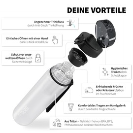 720°DGREE ‘uberBottle’ Children's Water Bottle, 350 ml, softTouch, with Fruit Container, Leak-Proof, BPA-Free, for School, Kindergarten, Girls & Boys from 3 Years, Small, Lightweight, Shockproof