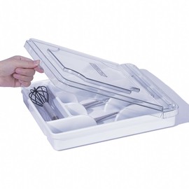 maulehua Silverware Organizer With Lid, Utensil Drawer Organizer. Removable Lid, 5 Slots Total Caddy for Flatware Cutlery Knives, Forks, Spoons.White