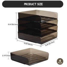 4 Tier Clear Paper Trays, Stackable Desktop Racks Organizer for Letter Tray, File Rack Accessories Tray for Desktop, A4 Paper Holder, Supplies, Magazine, File Documents, Receipts