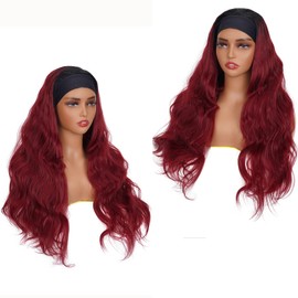 1B/99J Headband Wig Human Hair Body Wave 20 Inches Ombre Burgundy Human Hair Headband wig None Lace Front Wigs Human Hair Wig for Black Women Wear and Go Wig 150% Density wig（1B/99J,BD,20Inch)