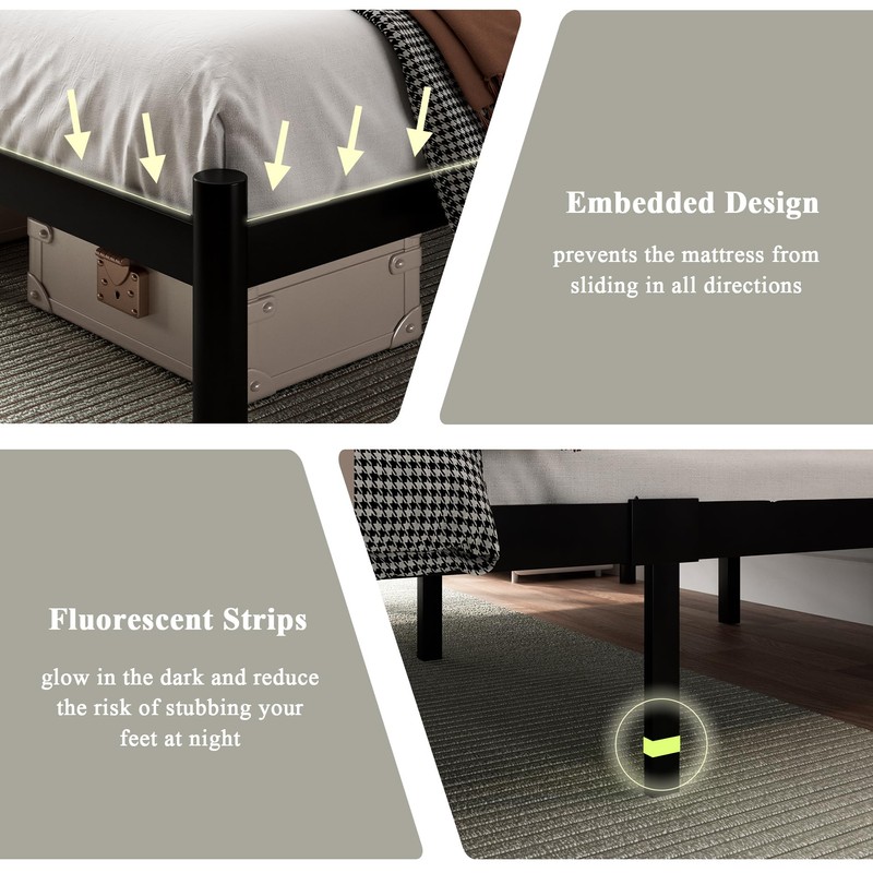 Feonase Queen Black Bed Frame, Heavy-Duty Metal Bed Frame with