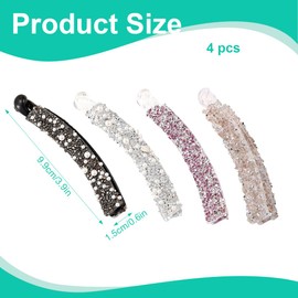 LQIOACU Pack of 4 Banana Clips, Rhinestone Beads Banana Hair Clips, Vintage Fishtail Hair Clip, Non-Slip Ponytail Holder Clip for Women (White, Black, Pink, Champagne)