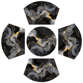 PVC Placemats for Round Table Set of 4 with Round Centerpiece Mat, Marble Black Wedge Table Mats Washable Heat Resistant Dining Tables Mat for Kitchen Holiday Party Patio Tables Decor