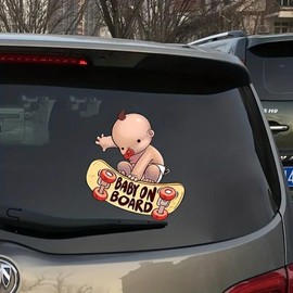 2PCS 4.72"x5.12", Cartoon Cute Baby Pacifier Skateboard Car Sticker- Baby on Board- Decoration Bumper Rear Windshield Waterproof Sticker Painting Scratch Decal |#JT30