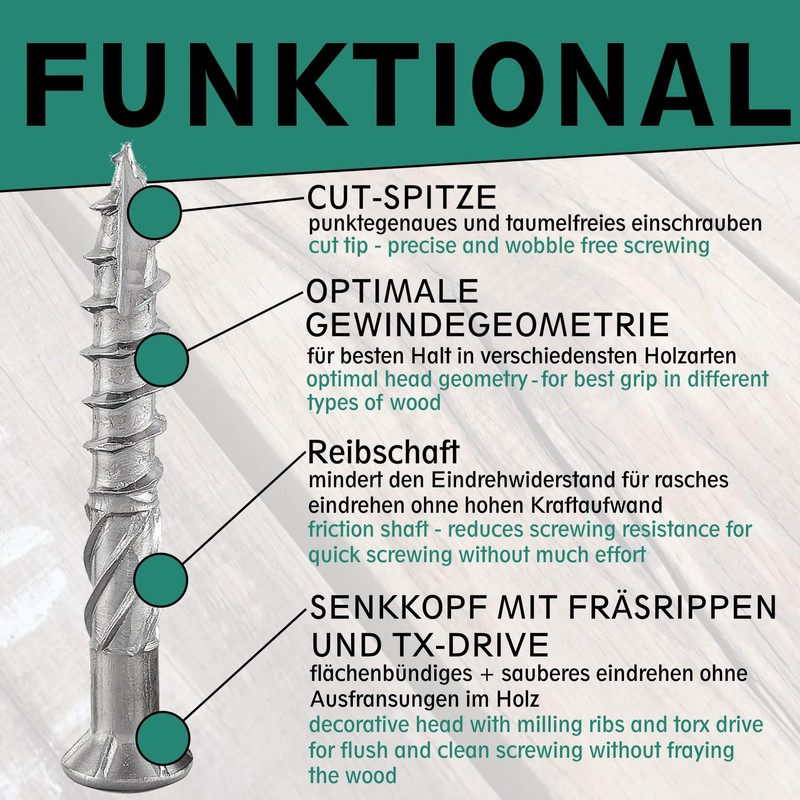 Decking Screws with Countersunk Head and TX Drive | Hardened