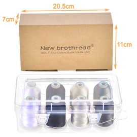 New brothread - 20 Options - 8 Snap Spools of 1000m Each Polyester Embroidery Machine Thread with Clear Plastic Storage Box for Embroidery & Quilting - Monochrome
