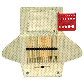 Addi Click Nature Bamboo Interchangeable Circular Needle Set with Exclusive Addi Red Needle Gauge with Laughing Hens Logo