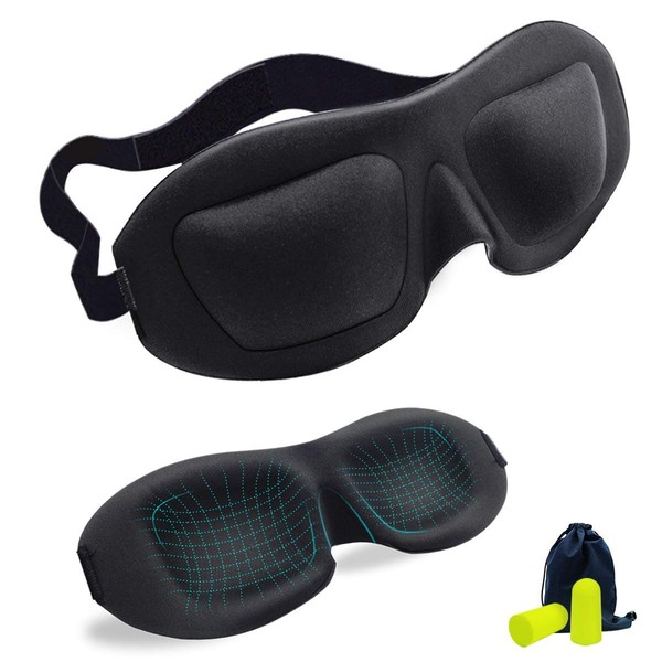 HUYOU Eye Mask, 3D, Lightweight, Slumber Goods, Eye Mask, No Pressure, The Ultimate Soft Silk Feel, Travel, Relieve Eye Strain, Ear Plugs, Storage Bag