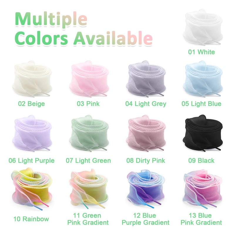 WEGOODZF Flat Sheer Shoe Laces: 2 Pairs 4CM Wide Fashion