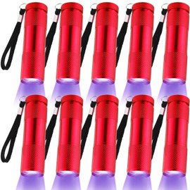 Roceei 10 Pieces UV Blacklight Flashlights, LED Light, Handheld Blacklight, Mini Torch Detector, Portable UV Flashlight for Pets(Purple Light in Red Color)
