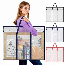 3 Pack Large Poster Storage Bag, 25.5" x 31.5" Bulletin Board Holder Art Portfolio Case PVC Art Portfolio Container Bulletin Board Storage Box with Pocket for Classroom Teacher Organization (Blue/Blac