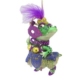 December Diamonds Glass Ornament - Mrs. Crocodile with Mask, Mardi Gras Theme