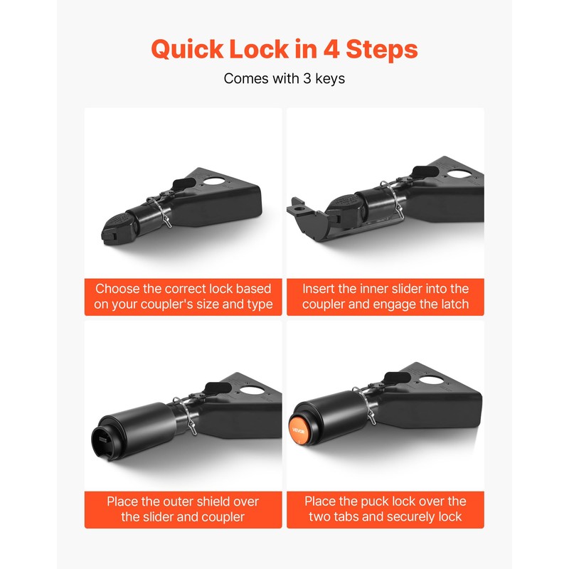 VEVOR Trailer Lock, Fits 2 & 2-5/16-Inch Couplers, Heavy Duty
