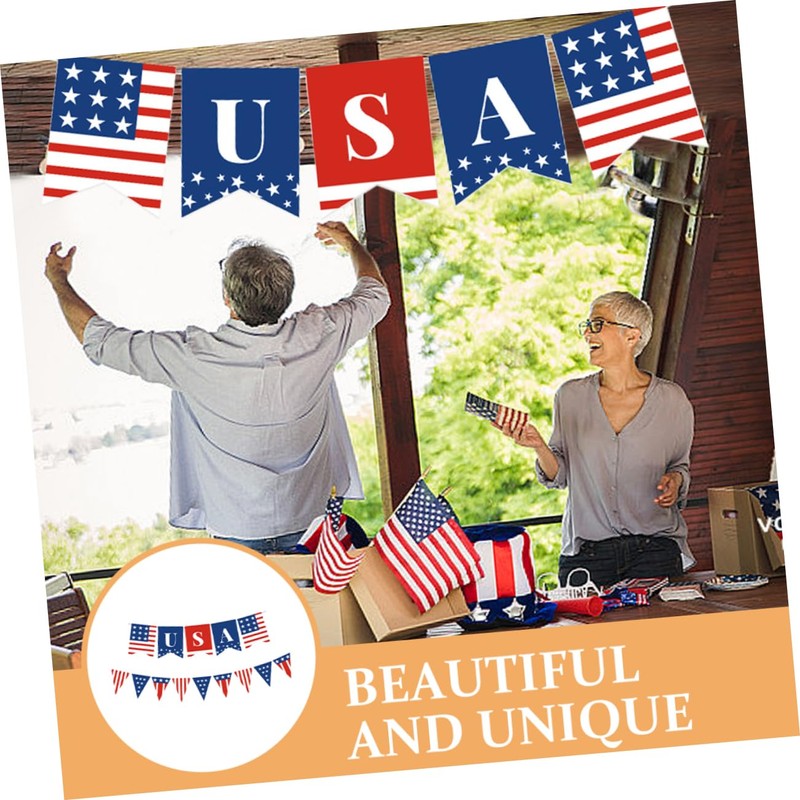Alipis Independence Day Decor 2pcs American Flag Banner Patriotic Bunting