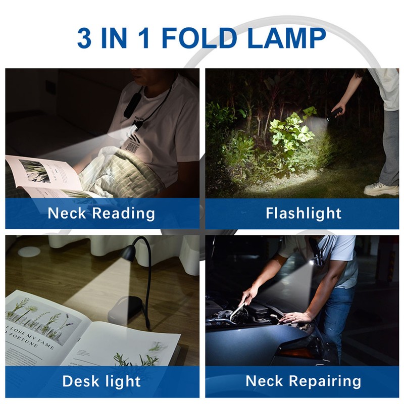 Folding Neck Lamp LED Reading Light Reading Flashlight Repair Study