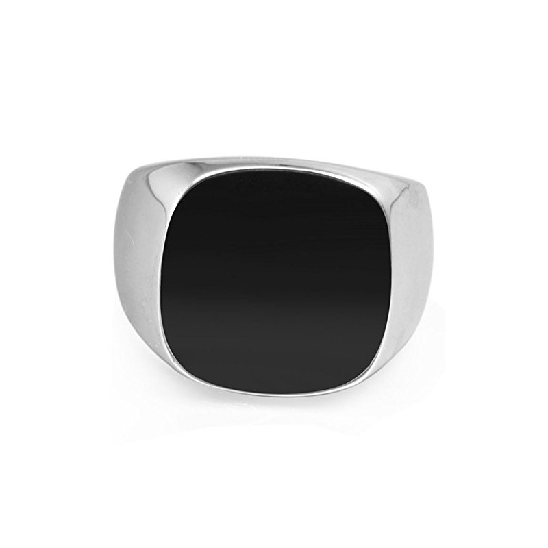 Stainless Steel Black Enamel Signet Ring (13.5)