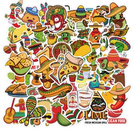 Mexican Food Stickers for Kids 50Pcs Cartoon Food Stickers for Water Bottle Aesthetic Waterproof Vinyl Stickers for Water Bottle Laptop Scrapbook Guitar Skateboard(Mexican Food)