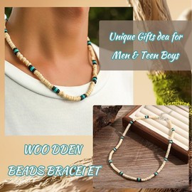 XENQITO 1 Stück Surfer Kette Herren, Halskette Herren, Muschelkette Herren, Surfer Halskette mit Kokosnuss Perlen Handmade Handmade Muschelkette Strand Schmuck Kette Holz (Weiß)