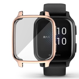 Compatible with Garmin Venu Sq Waterproof Protective Case Soft TPU Plated All Around Scratch-Proof Screen Protector Cover for Garmin Venu Sq GPS Smartwatch (Rose Gold)