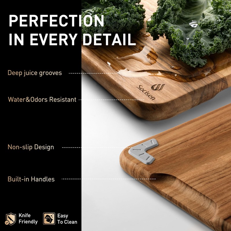Teak Wood Cutting Board Set for Kitchen High-End Non Toxic