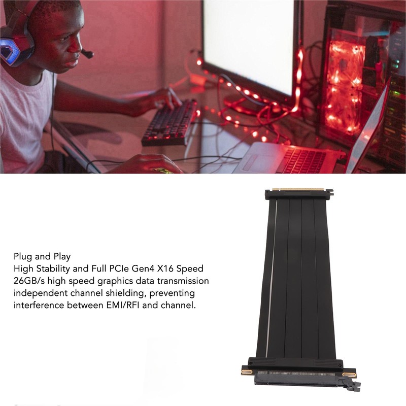 PCIE 4.0 X16 Extender 180 Degree 26GB/s 11.8 Inch Shielded