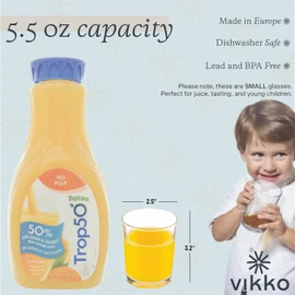 Vikko 5 Ounce Small Juice Glasses, Heavy Base Glassware, Cups for Drinking Orange Juice, Water, Kids Glass Drinking Glasses for Tasting, Set of 12 Clear Glass Tumblers