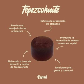 NANAH EN SÓLIDO Jabón Facial de Tepezcohuite en barra, hidratante, antiarrugas, ideal para la prevención del acné, vegano, con ingredientes locales y naturales, 80 gr
