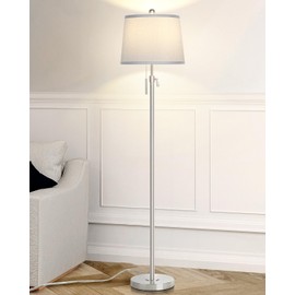 JUNNAI Floor Lamp for Living Room,Adjustable Height Standing Lamp,Dimmable Modern Floor Lamps for Bedroom Office Tall Floor Lights with Pull Chain Bulb Included-Silver Gray Shade