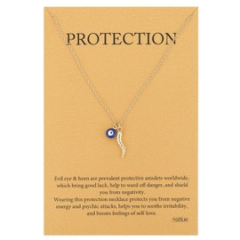 TGOLM Dainty Blue Evil Eye Charm Twisted Horn Pendant Necklace for Women's Spiritual Protection Jewelry 14K Gold Plated