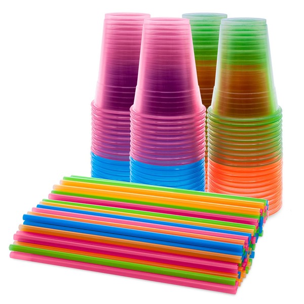 Party Essentials Soft Plastic 16-Ounce Party Cups/Pint Glasses, Assorted Neon, 180 Piece Set