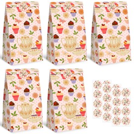 VGOODALL 24PCS Tea Party Favors Bags, Paper Gift Bags with Stickers Goodie Bags Candy Bags for Kids Birthday Party