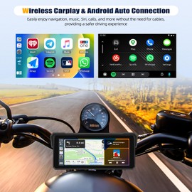 Carplay Screen for Motorcycle,Wireless CarPlay&Android Auto,8.1’’ IPS Waterproof Portable Radio with WiFi Video,BT,EQ,FM,DVR,SWC,Dual Front and Rear Cameras
